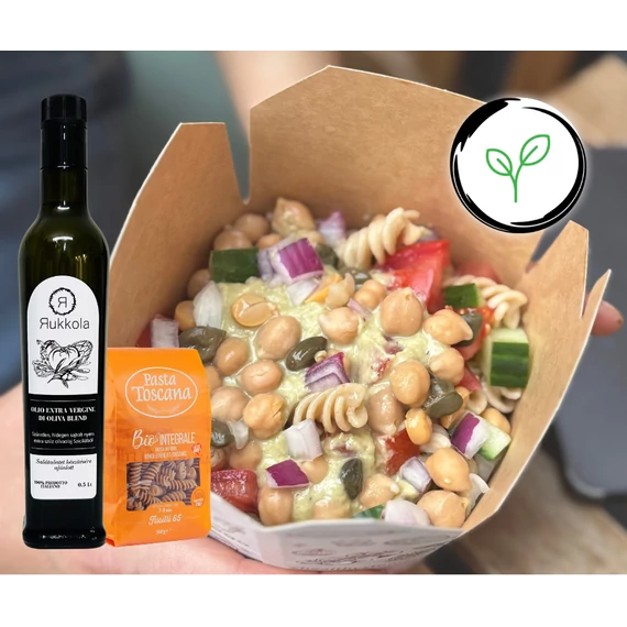 Rukkola avocado hummus tészta saláta doboz
